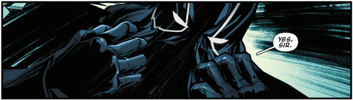 Fabian LaMuerto pulling on the Black Tarantula mask in Spider-Gwen: The Ghost-Spider #5